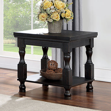 Rustic Style Antique Black 1Pc End Table Open Bottom Shelf Plank Style Table Top Living Room Furniture Antique Black Primary Living Space Classic,Contemporary,Modern,Rustic,Transitional Open Storage Square Coffee & End Tables Solid Wood