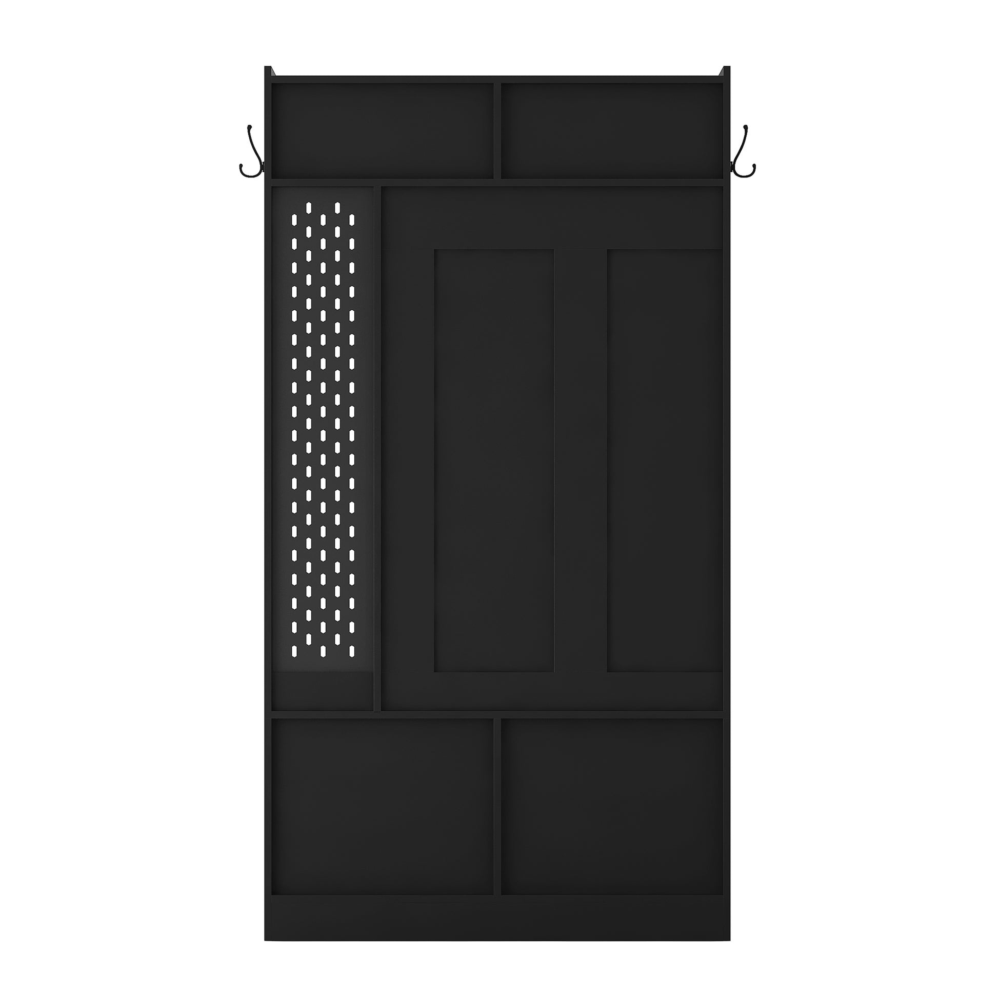 Hall Tree With 6 Hooks,Coat Hanger, Entryway Bench, Storage Bench,For Entrance, Hallwa,Black Black Mdf