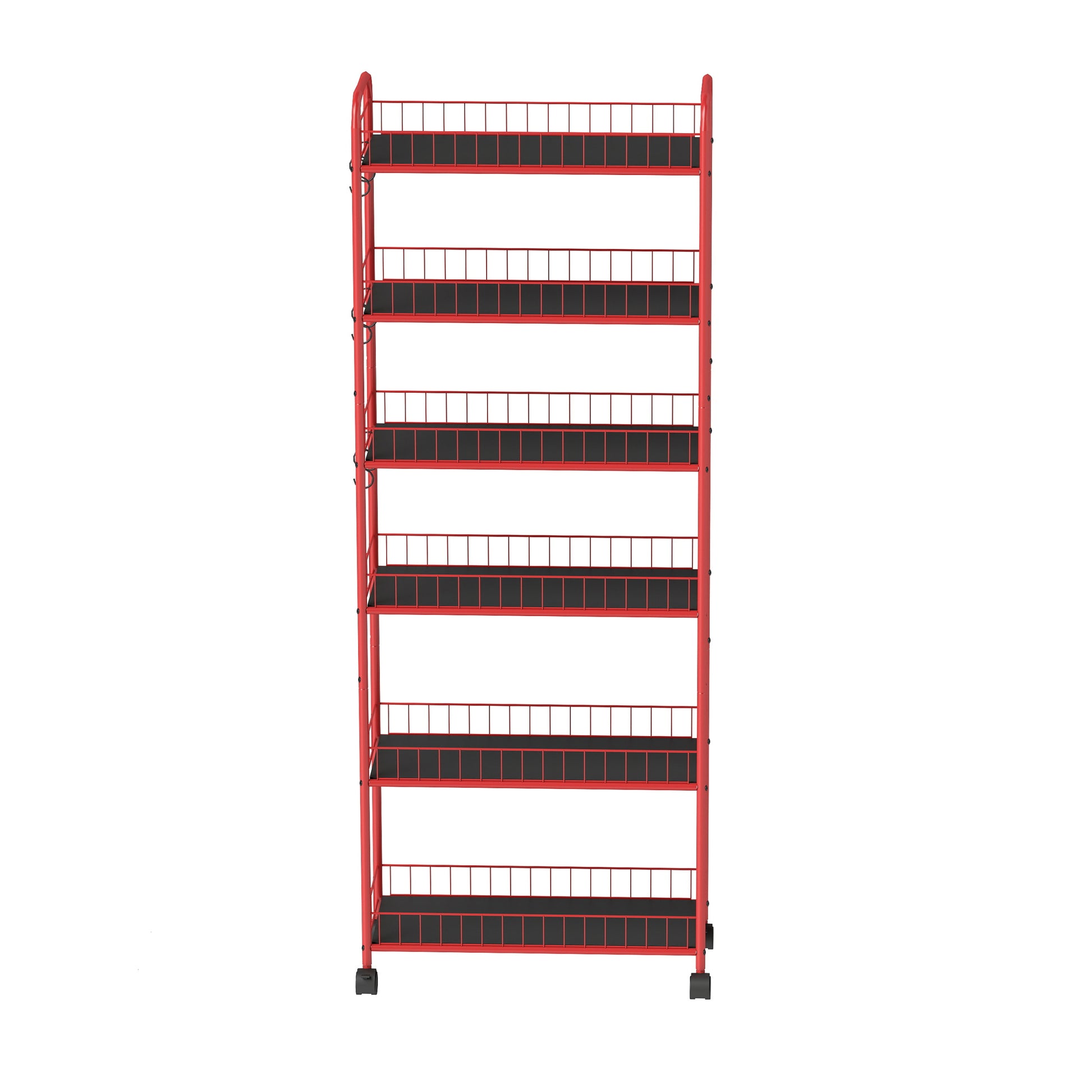 Red 6 Tier Slim Rolling Storage Cart, Mobile Shelving Unit With Wheels, Metal Wire Storage Shelving Rack With Baskets For Kitchen Bathroom Office Laundry Narrow Piaces Red Kitchen American Design,American Traditional Metal Metal