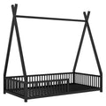 Metal Twin Size House Platform Bed With Triangle Structure And Guardrail, Black Expected Arrival Time: 9.7 Box Spring Not Required Twin Black Metal Metal