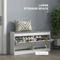 Homcom Shoe Bench, Entryway Bench With 2 Flip Drawers, Seating Cushion, And 2 Vents For 8 Pairs Of Shoes For Hallway, White White Mdf