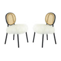 Ada 24 Inch Dining Chair, Cane Rattan Back, Fur Seat, Set Of 2, Black Black White Wood