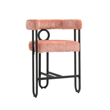 Coolmore Bar Stools Set Of 1, Modern Bar Stool With Back, Black Metal Frames, Upholstered Bar Stools For Kitchen Island, Pub, Club Pink Chenille Pink Primary Living Space Foam Chenille