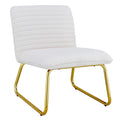 One White Minimalist Armless Sofa Chair With Plush Cushion And Backrest Paired With Golden Metal Legs, Suitable For Offices, Restaurants, Kitchens, Bedrooms White Plush