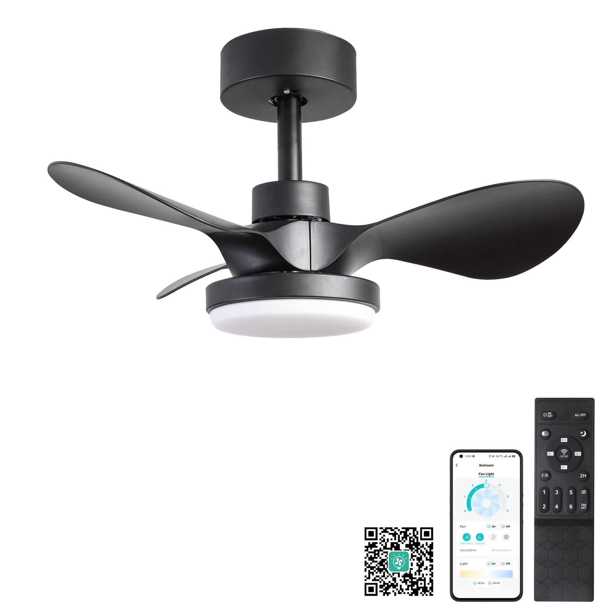 24" Small Ceiling Fan With Light Remote Control ,Modern Low Profile Black Ceiling Fan, 6 Speeds Quiet Reversible Dc Motor For Bedroom,Kitchen Black,Brown Black Classic Abs Steel Q235