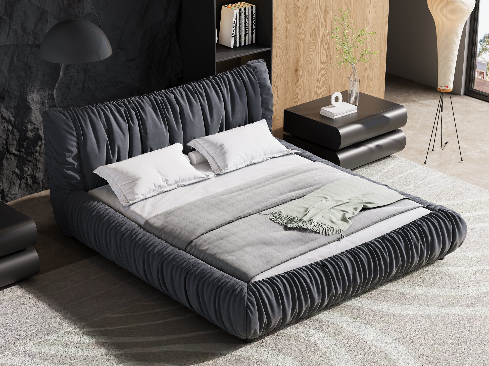King Size Luxury Upholstered Platform Bed With Removable Cushion And Solid Wood Frame,Suitable For Multiple Heights Of Mattresses,Dark Grey King Dark Grey Upholstered