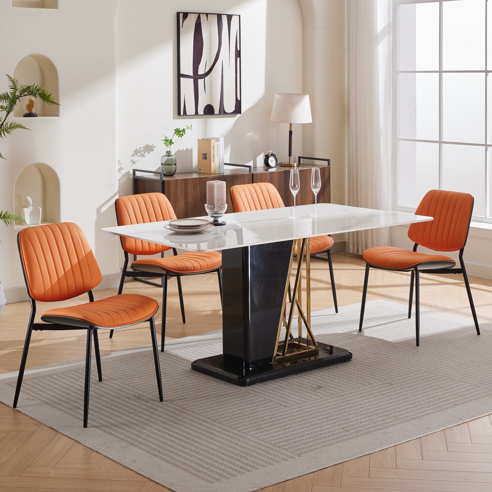 Dining Chairs Set Of 2 Mid Century Modern Retro Faux Leather Chair With Walnut Bentwood Back Upholstered Seat Metal Legs Adjustable Foot For Kitchen Dining Room Chairs Orange Pu Orange Dining Room Classic Set Of 2 Foam Pu Leather