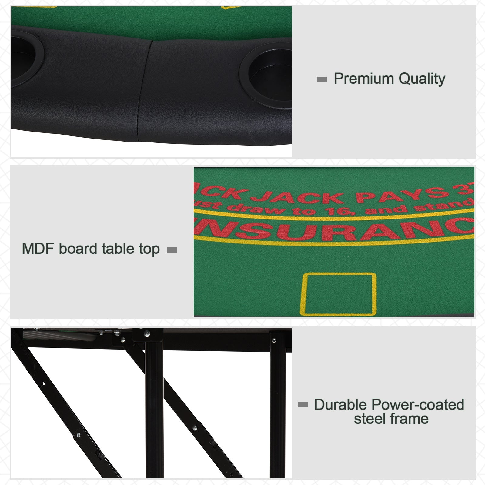 Soozier Poker Table Foldable, 72" Blackjack Table For 7 Players With Chip & Cup Holder, Green Felt Green Mdf Steel