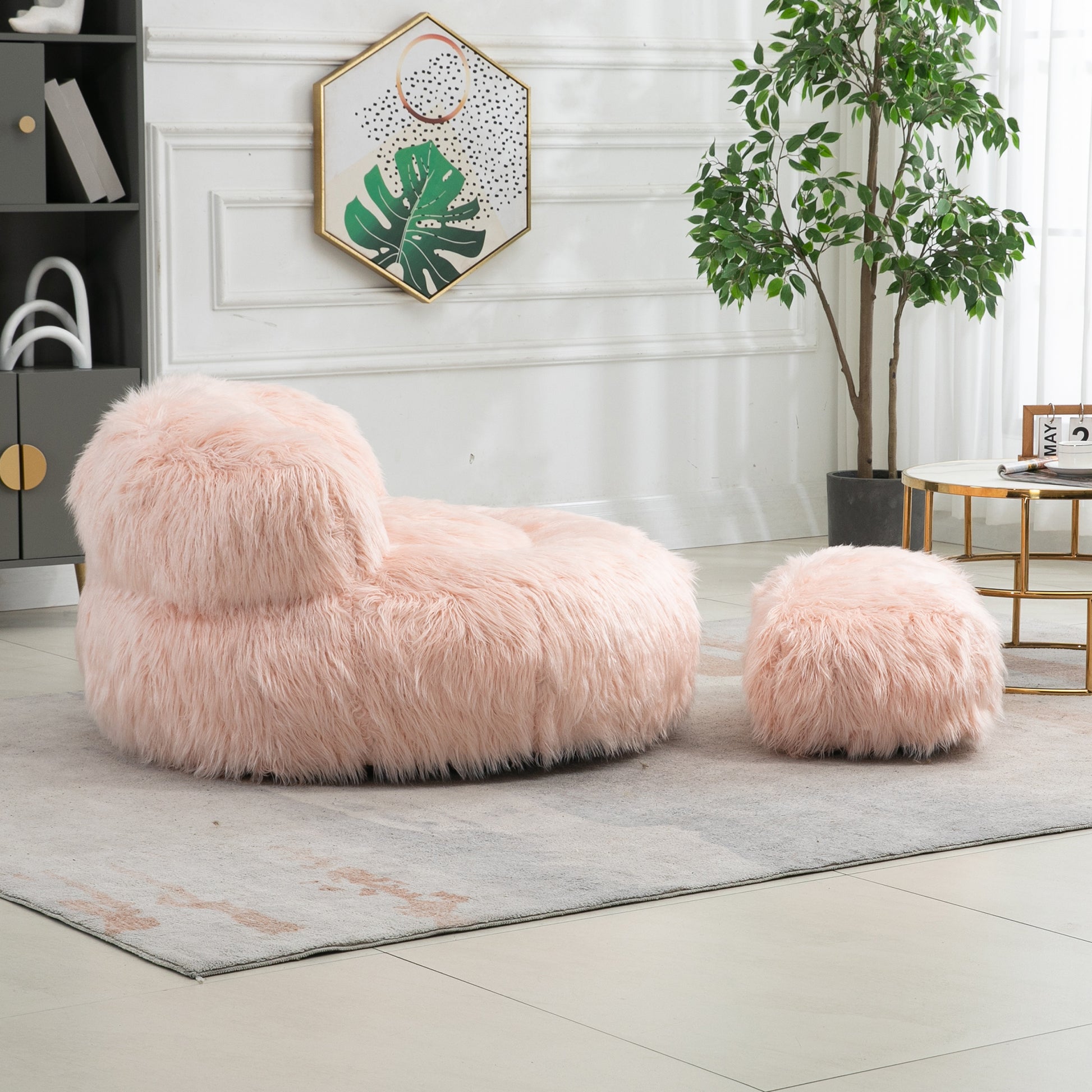 Coolmore Bean Bag Chair, Floor Sofa With Handle,Accent Sofa Chair With Ottoman For Gaming Reading Relaxing Pink Pink Foam Plush