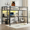 Metal Full Size Loft Bed With Power Outlet And Led Lighted, Space Saving, Noise Reduced, Black Full Black Metal