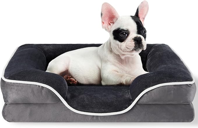28'' Orthopedic Dog Bed For Medium Dog, Memory Foam Dog Bed, Egg Crate Foam Dog Couch Bed With Washable Removable Cover, Grey Grey Faux Fur