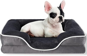 28'' Orthopedic Dog Bed For Medium Dog, Memory Foam Dog Bed, Egg Crate Foam Dog Couch Bed With Washable Removable Cover, Grey Grey Faux Fur