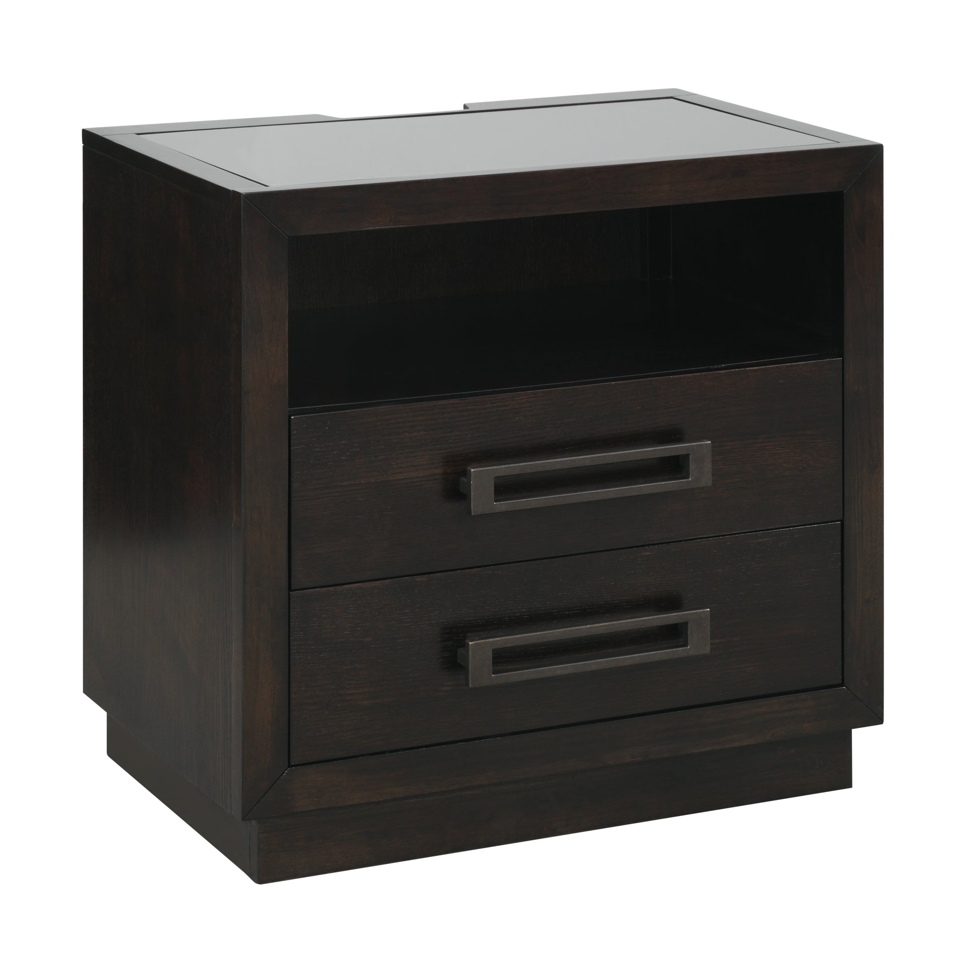 Modern Bedroom Furniture 1Pc Nightstand Of 2X Drawers Led Light Storage Cubby Usb Ports Power Outlets Charcoal Finish Glass Insert Top Stylish Bed Side Table Charcoal 2 Drawers Bedside Cabinet Bedroom Modern Usb Port Wood