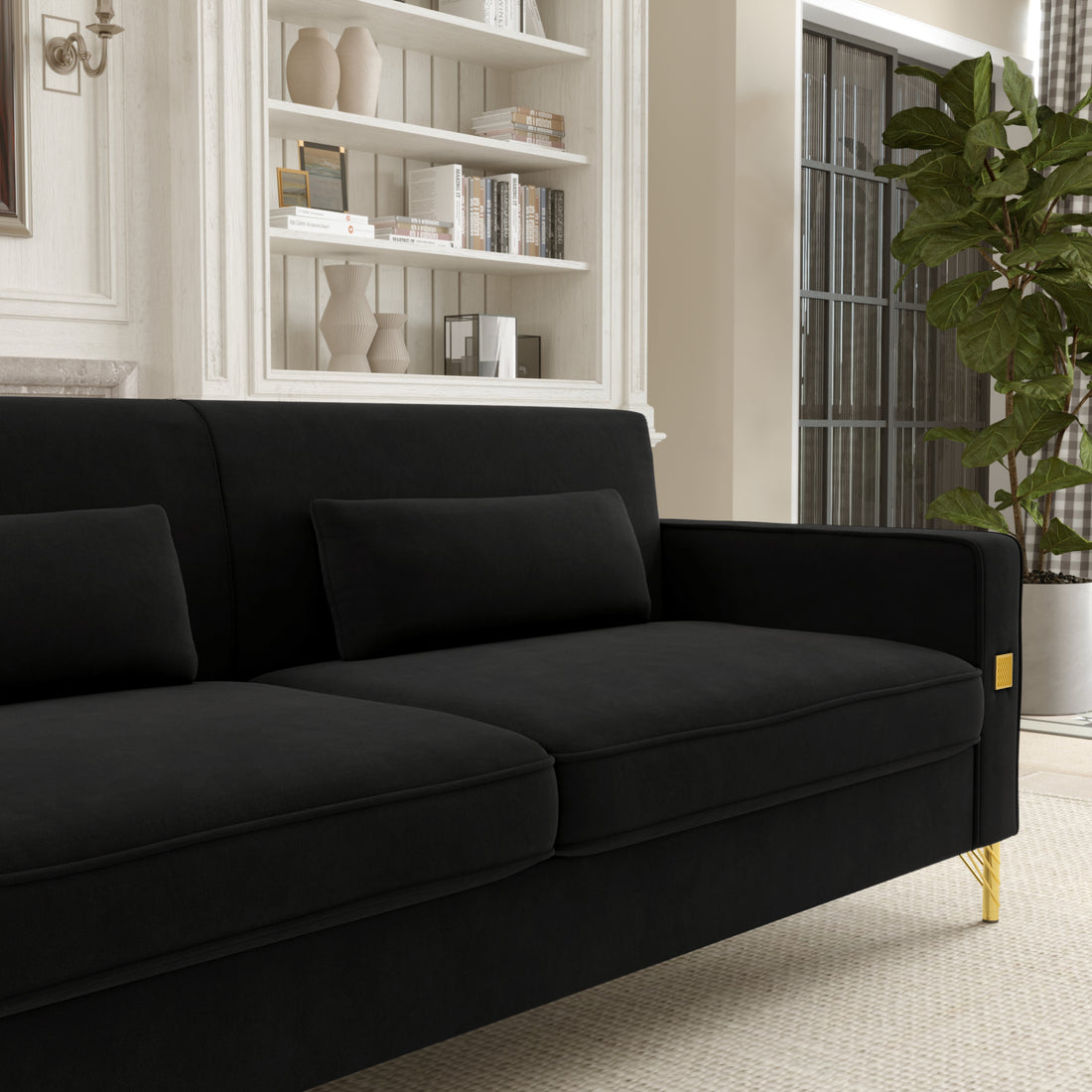 Fx P18 Bk Sofa Black Velvet 3 Seat