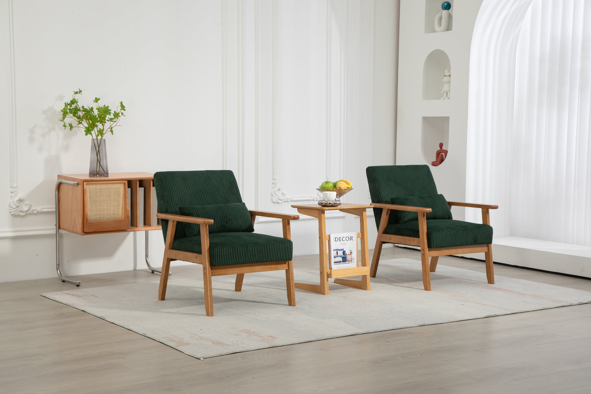 Leisure Chair With Solid Wood Armrest And Feet, Leisure Chair, Wood Frame, Velvet, Solid Rubber Wood Legs, Mid Century Modern Accent Chair, For Living Room Bedroom Studio Chair,Two Packs Emerald Corduroy