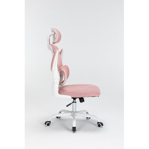 Ergonomic Mesh Office Chair With 3D Adjustable Lumbar Support, High Back Desk Chair With Flip Up Arms, Executive Computer Chair Home Office Task Swivel Rolling Chairs For Adults Cushion Metal Solid Pink Office Sponge Dry Clean Round Handle Office Chairs