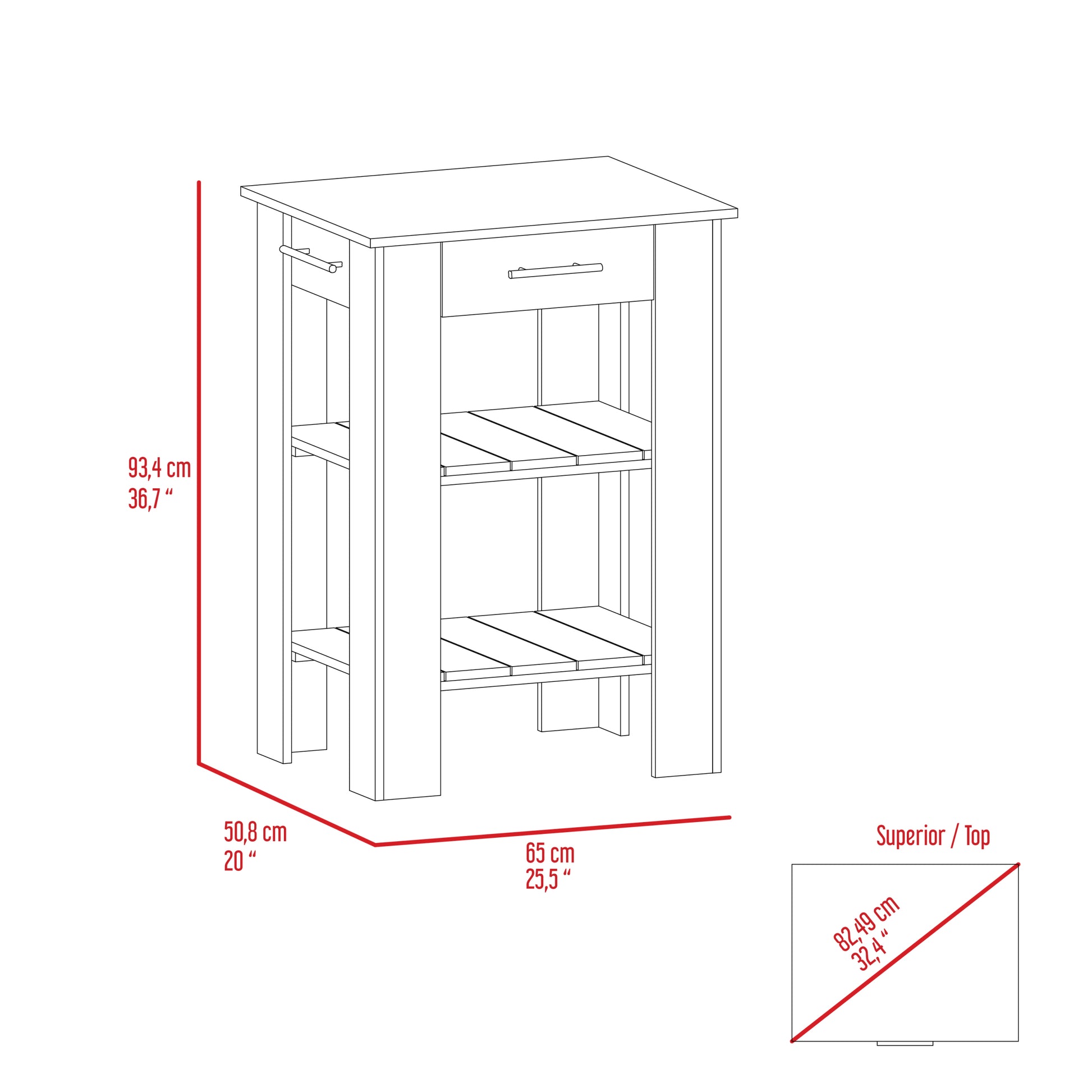 Cala Kitchen Island 23 With 3 Tier Shelf And Drawer And Towel Rack Multicolor Kitchen Modern Rectangular Stationary Kitchen Islands Particle Board Engineered Wood Medium 40 55In