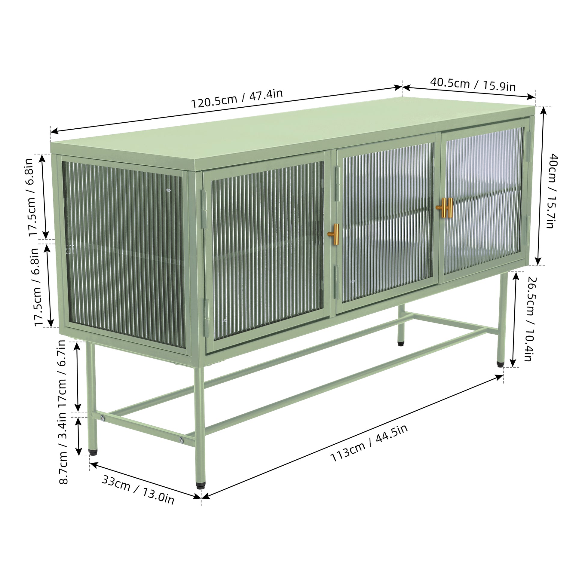 Retro Style Entertainment Center Tv Console Tv Stand With Enclosed Storage Display Cupboard Stylish Fluted Glass Tv Table With Wide Countertop Glass Doors Detachable Shelves Old Sku:W68751722 Mint Green Steel