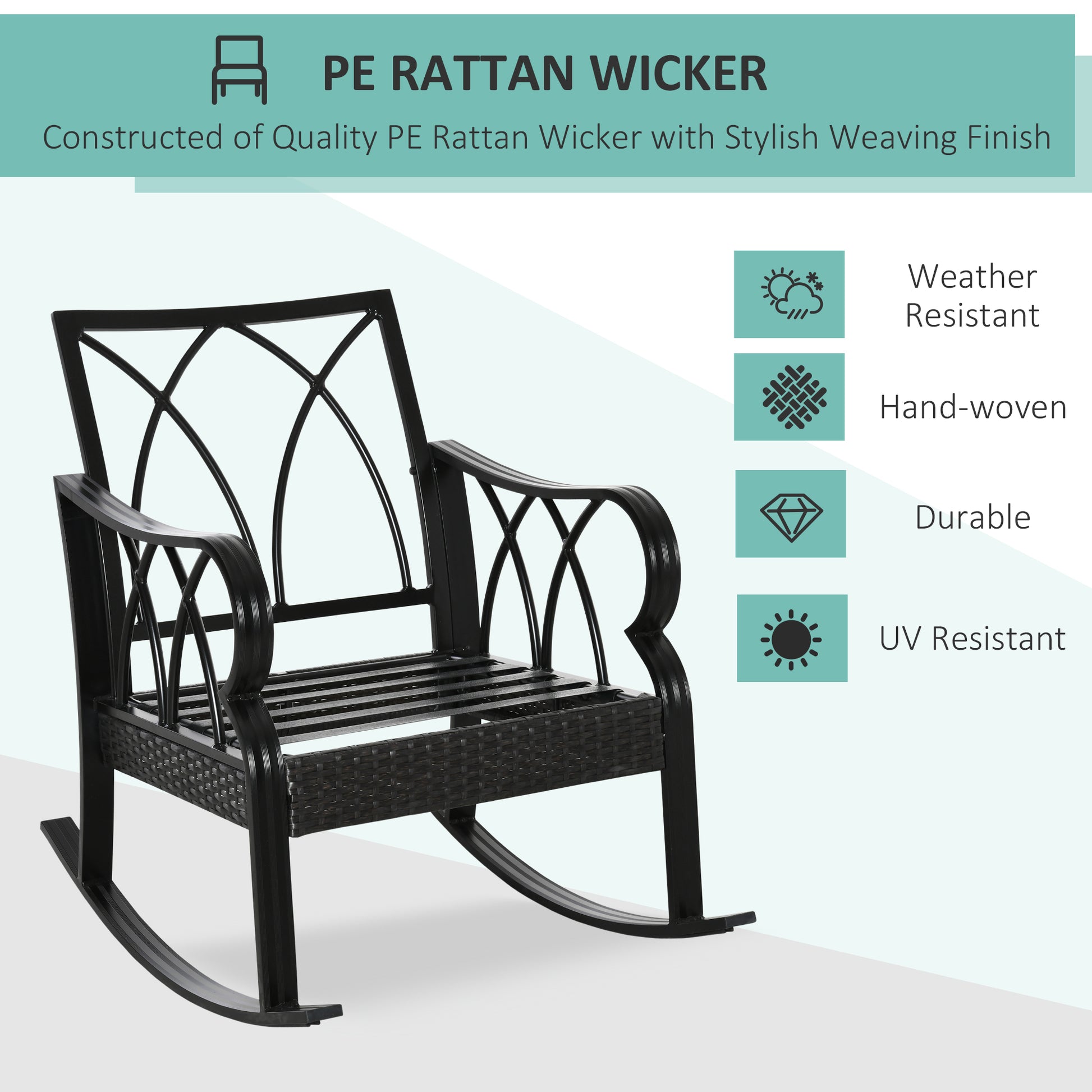 Outsunny Outdoor Wicker Rocking Chair With Padded Cushions, Aluminum Furniture Rattan Porch Rocker Chair W Armrest For Garden, Patio, And Backyard, Khaki Brown Aluminum