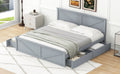 King Size Wooden Platform Bed With Four Storage Drawers And Support Legs, Gray King Gray Pine