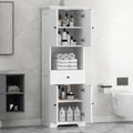 Tall Bathroom Cabinet With Four Doors, Large Storage Space Open Shelve, Upper Storage Cabinet, White White Mdf