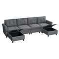 U Shaped Sectional Couch Convertible Sectional Couch With Double Chaise 6 Seat Sectional Sofa For Living Room Grey Fabric 6 Seat