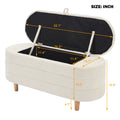 Elegant Upholstered Sherpa Fabric Storage Ottoman With Wood Legs, Storage Bench For Bedroom, Living Room, White White Wood