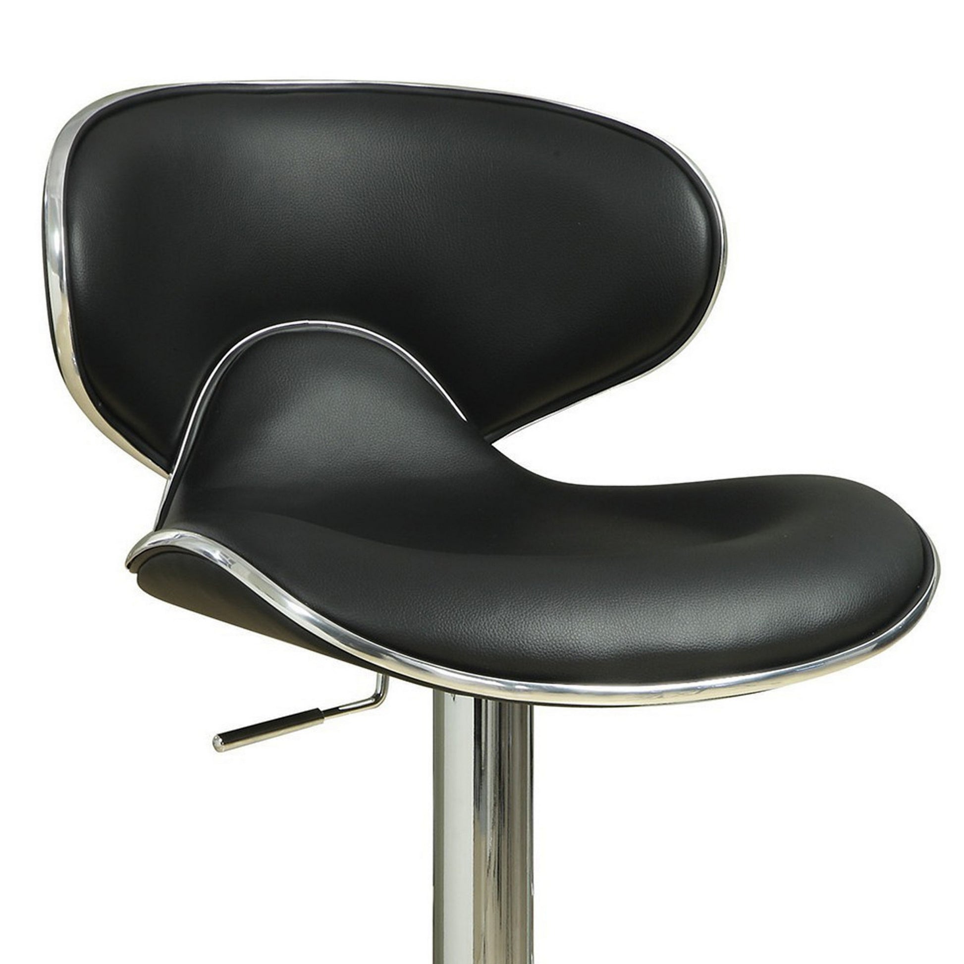 Swivel Adjustable Bar Stool, Black, Set Of 2 Black And Silver Fabric