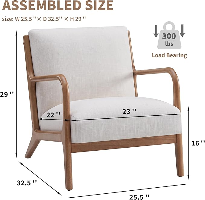 Living Room Accent Arms Bedroom,Office,Apartment, Reading Chair, Single, Linen Fabric White 2 White Wood