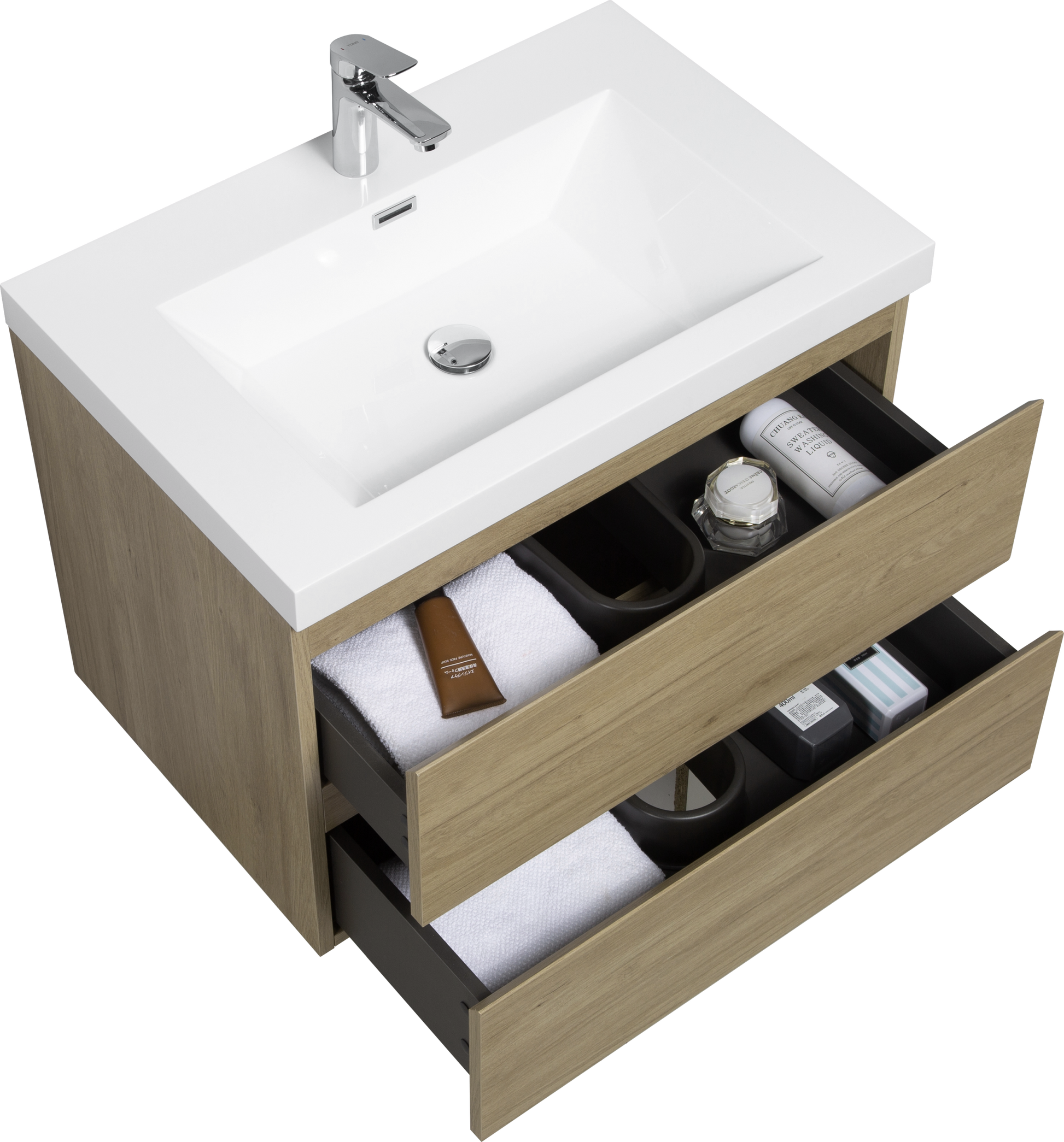 30" Floating Bathroom Vanity With Sink, Modern Wall Mounted Bathroom Storage Vanity Cabinet With Resin Top Basin And Soft Close Drawers, Natural Oak 24V11 30No 2 Oak Bathroom Wall Mounted Melamine