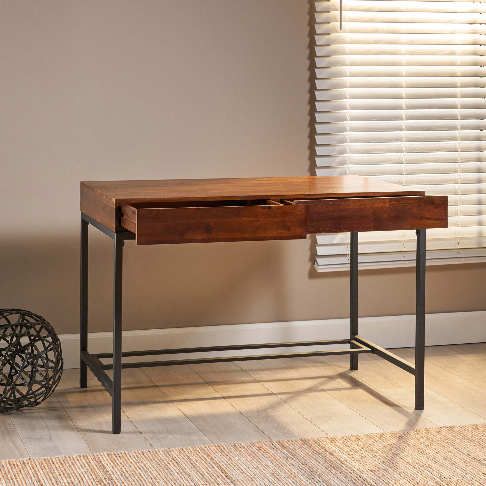 Storage Desk Oak Wood Metal