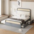 Queen Size Wooden Platform Bed With Trundle And 2 Drawers,Gray Queen Gray Solid Wood Mdf