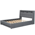 Queen Size Upholstered Platform Bed With Storage Headboard, Led, Usb Charging And 4 Drawers, Gray Queen Box Spring Not Required Gray Wood Linen Upholstered