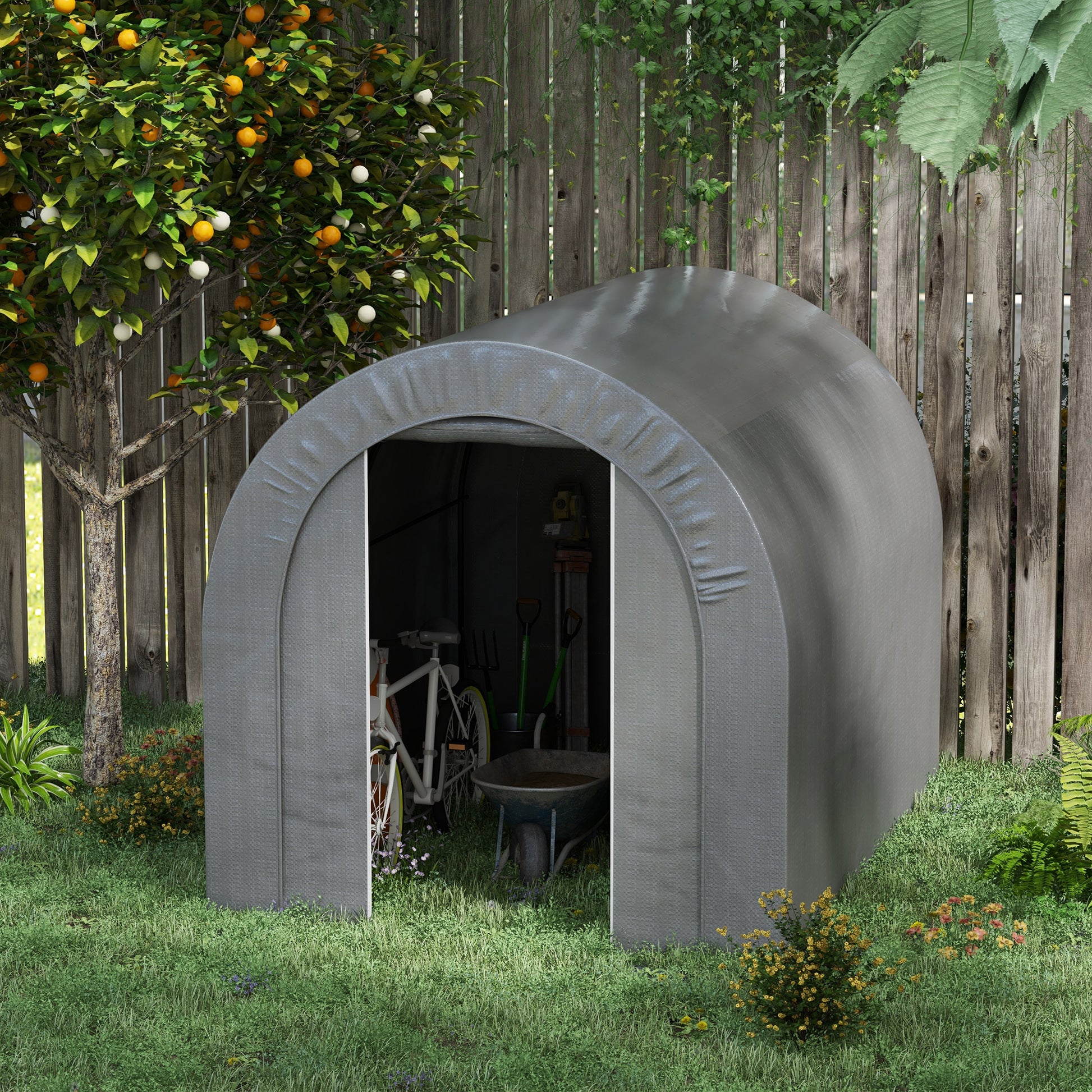 Outsunny 6' X 8' Garden Storage Tent, Heavy Duty Outdoor Shed, Waterproof Portable Shed Storage Shelter With Galvanized Metal Frame For Bike, Motorcycle, Garden Tools, Gray Dark Gray Metal
