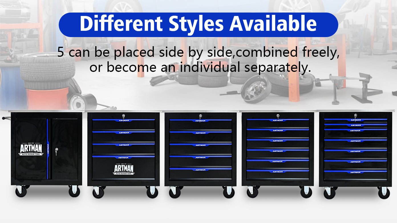 7 Drawers Multifunctional Tool Cart With Wheels Black Blue Black Blue Steel