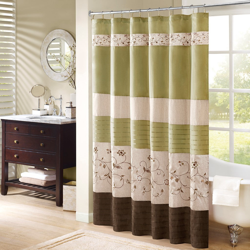 Faux Silk Embroidered Floral Shower Curtain Multicolor Polyester