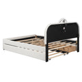 Queen Size Upholstered Platform Bed With Multi Functional Headboard, Trundle And 2 Drawers, White Box Spring Not Required Queen White Wood Bedroom Upholstered