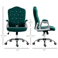 Vinsetto Home Office Chair, Velvet Computer Chair, Button Tufted Desk Chair With Swivel Wheels, Adjustable Height, And Tilt Function, Dark Green Dark Green Polyester