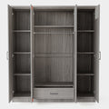 4 Door Mirror Wardrobe With Shelves, Gray Gray Plywood