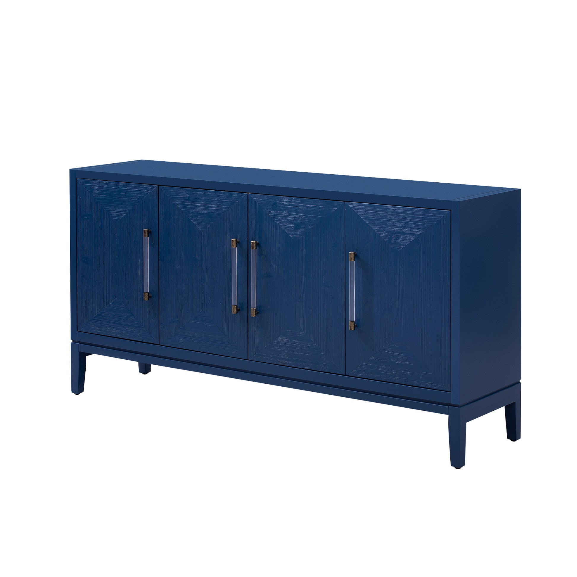 Versatile Four Door Sideboard With Brushed Doors And Fir Veneer,Featuring Elegant Handles,Perfect For Various Spaces. Navy Blue American Design Mdf