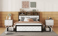 Metal Full Size Platform Bed With 4 Drawers, Upholstered Headboard And Footboard, Sockets And Usb Ports, White Full White Black Fabric Metal