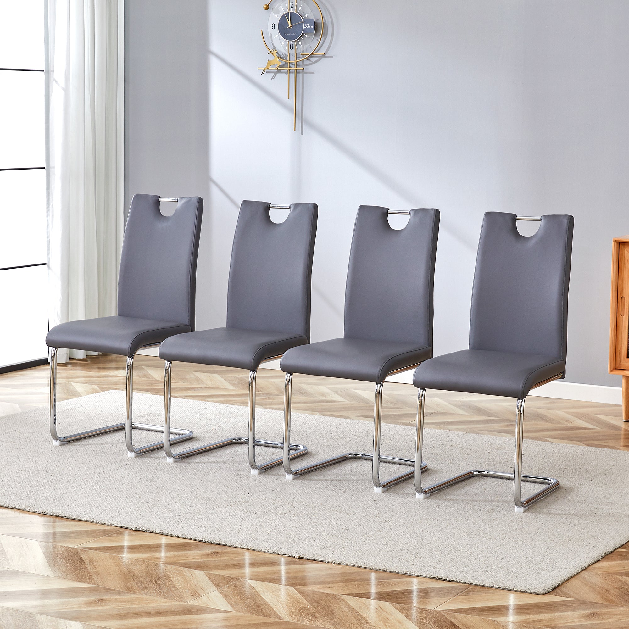 Modern Dining Chairs Set Of 4, Side Dining Room Kitchen Chairs, Faux Leather Upholstered Seat And Metal Legs Side Chairs, Grey Grey Modern Foam