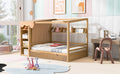 Full Size House Bed With Two Drawers And Wardrobe,Natural Full Natural Solid Wood