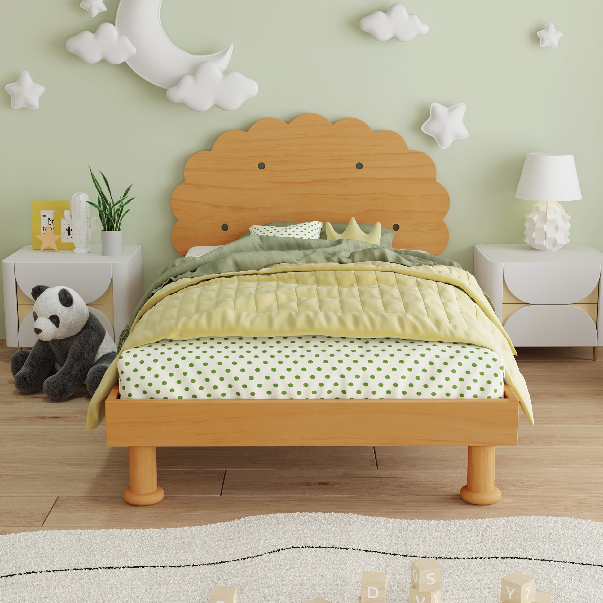 Kids Cookie Shaped Bed Frame For Boys & Girls,Twin Size Platform Bed, Walnut Box Spring Not Required Twin Walnut Wood Bedroom Contemporary,Cute,Modern Bed Frame Wood