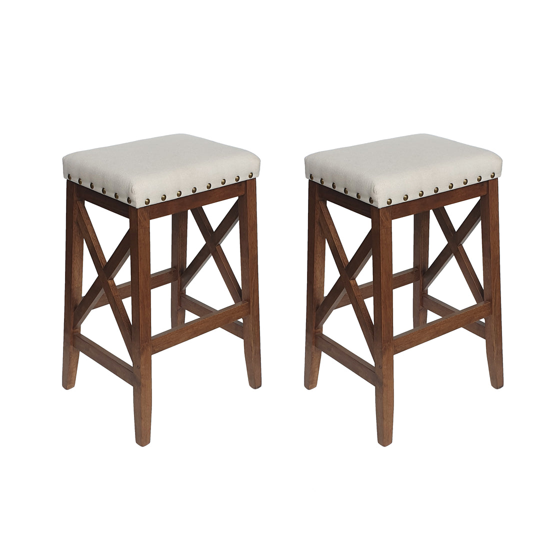 Saddle Barstool Beige Rubber Wood