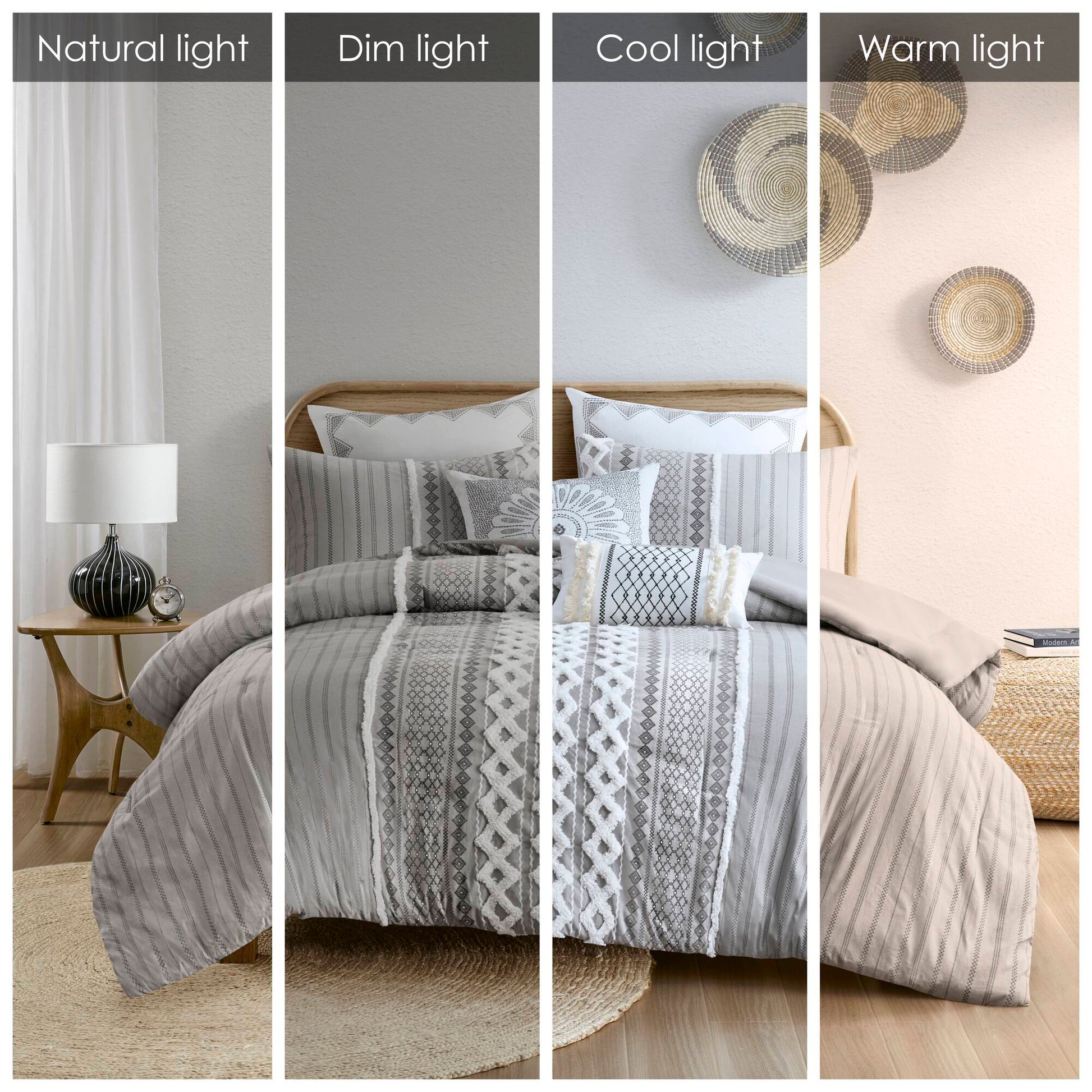Cotton Printed Comforter Set With Chenille Gray King Cal King King Gray Cotton