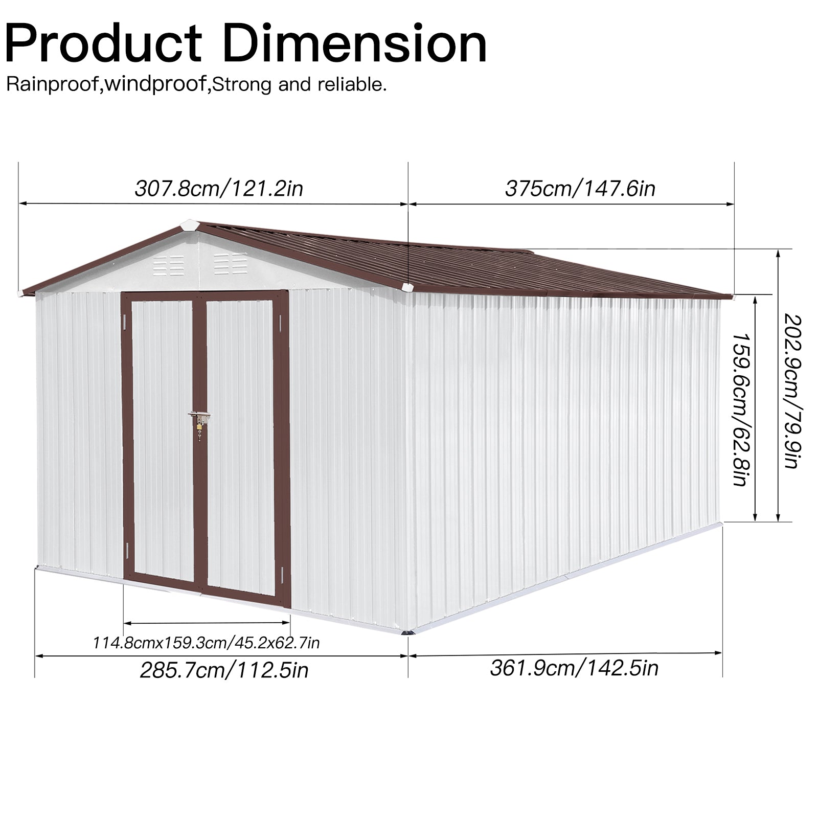 Metal Garden Sheds 10Ftx12Ft Outdoor White Coffee White Metal