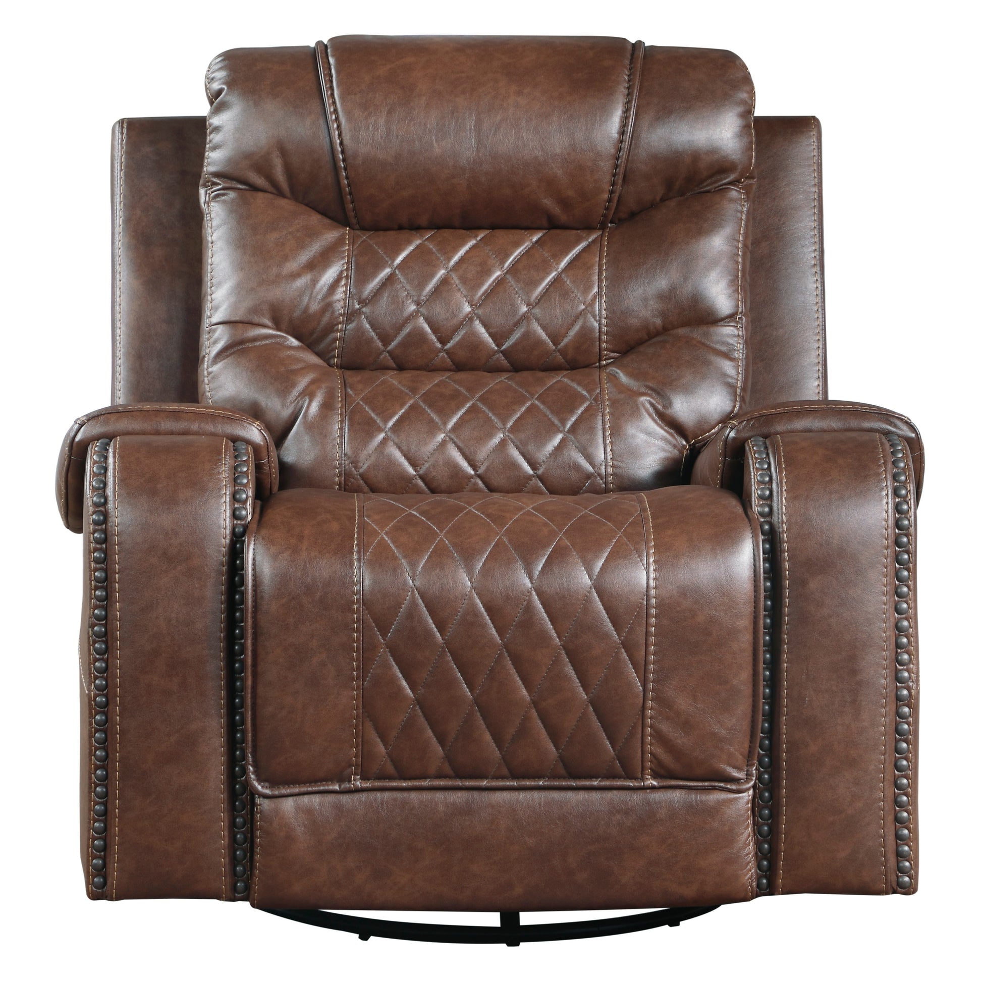 Luxurious Living Room Furniture 3Pc Reclining Sofa Set Brownfaux Leather Upholstery Sofa Loveseat Swivel Chair, Usb Ports, Power Outlets, Diamond Pattern Stitching Brown Faux Leather Wood Primary Living Space Luxury,Modern Solid Wood 6 Seat