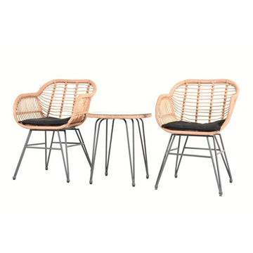 St.Lucia 3Pc Casual Outdoor Set Natural With Black Blue Cushion Black Brown Pe Rattan Iron