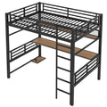 Full Size Metal Loft Bed Frame With Storage Shelf And Led Light,Iron Mesh,Black Black Metal